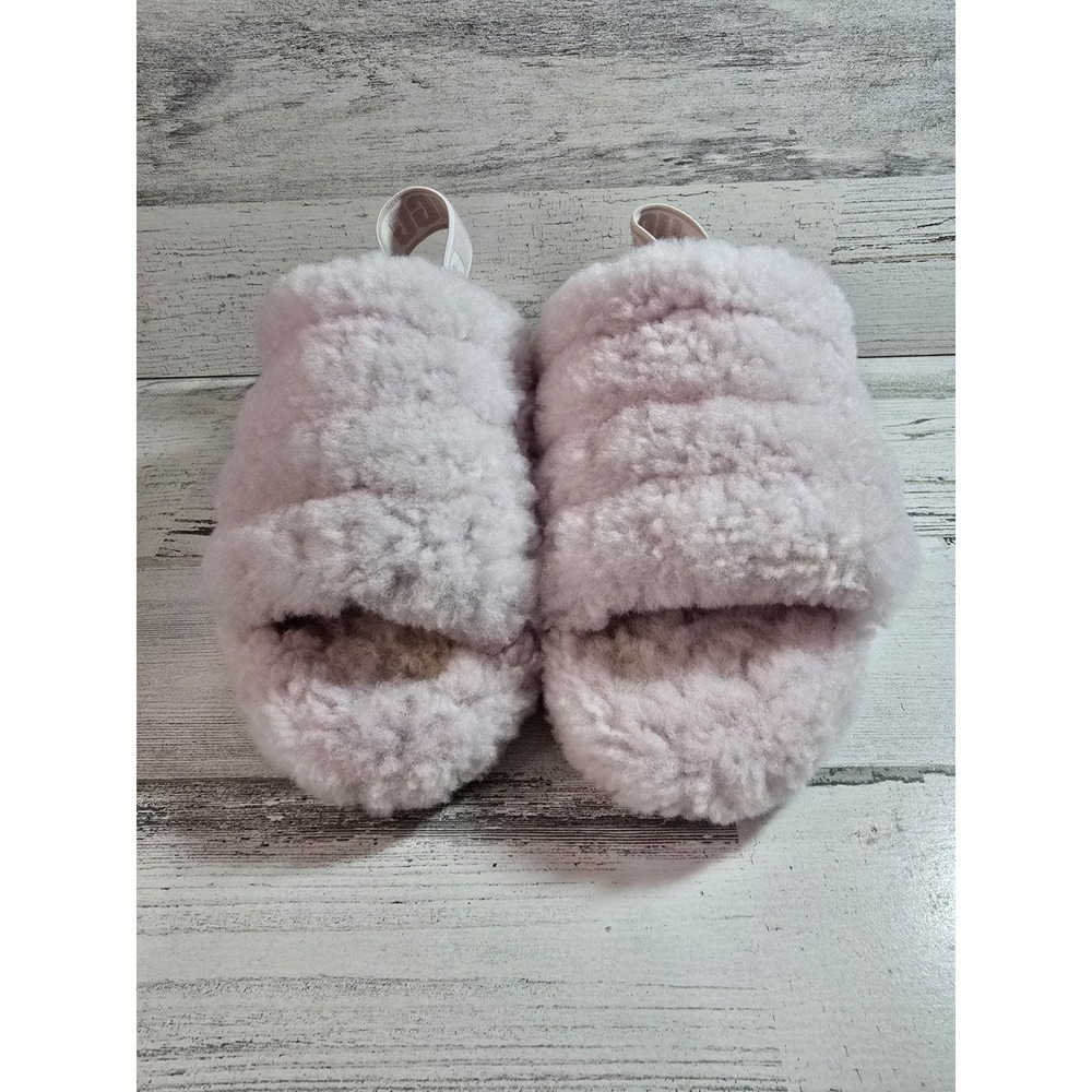 UGG Fluff Yeah Slide Pink Sheepskin Slingback Slippers 1095119 Womens 8‎